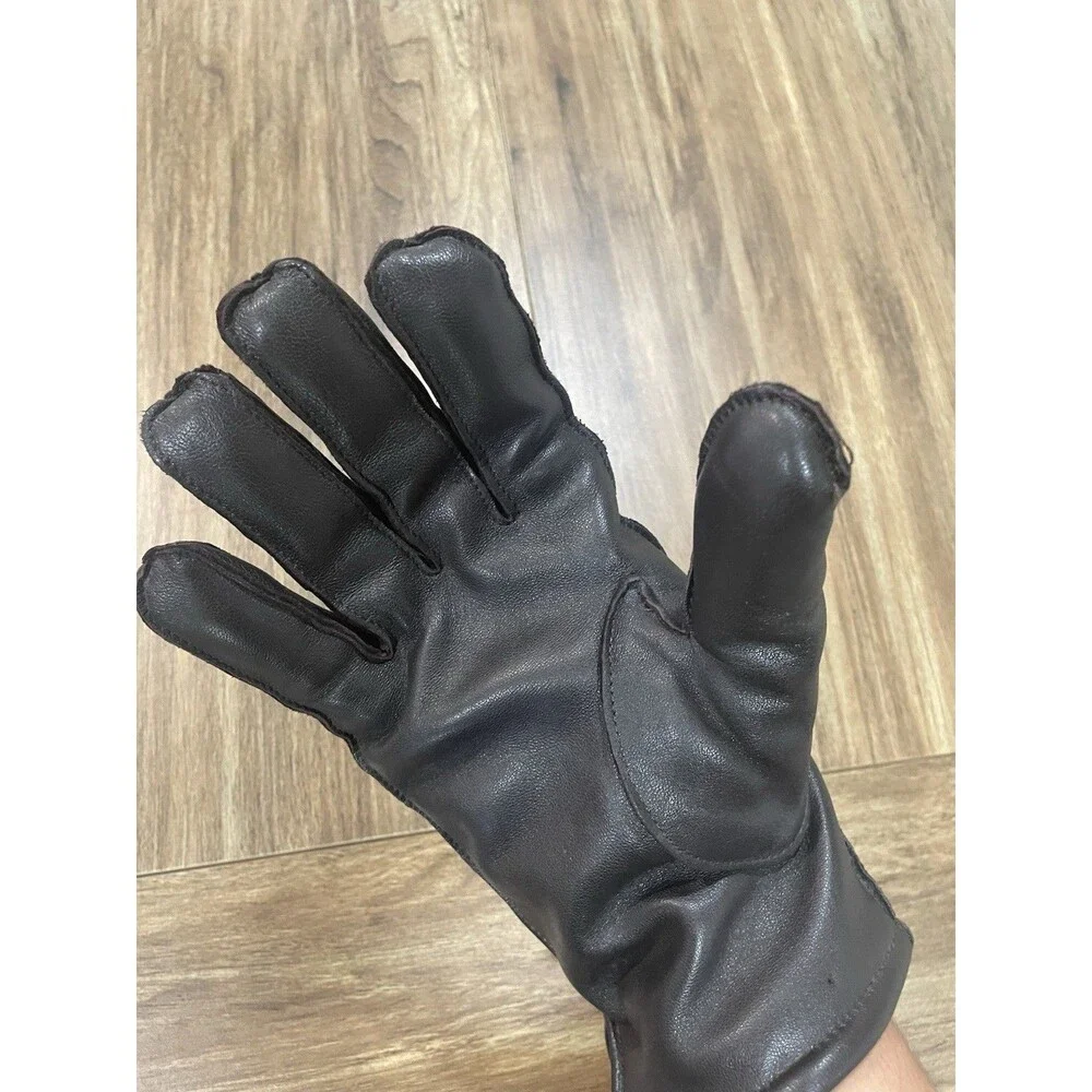 VTG Dark Brown Wrist Length Cozy Warm Leather Gloves Fully Lined Women Sz Large
